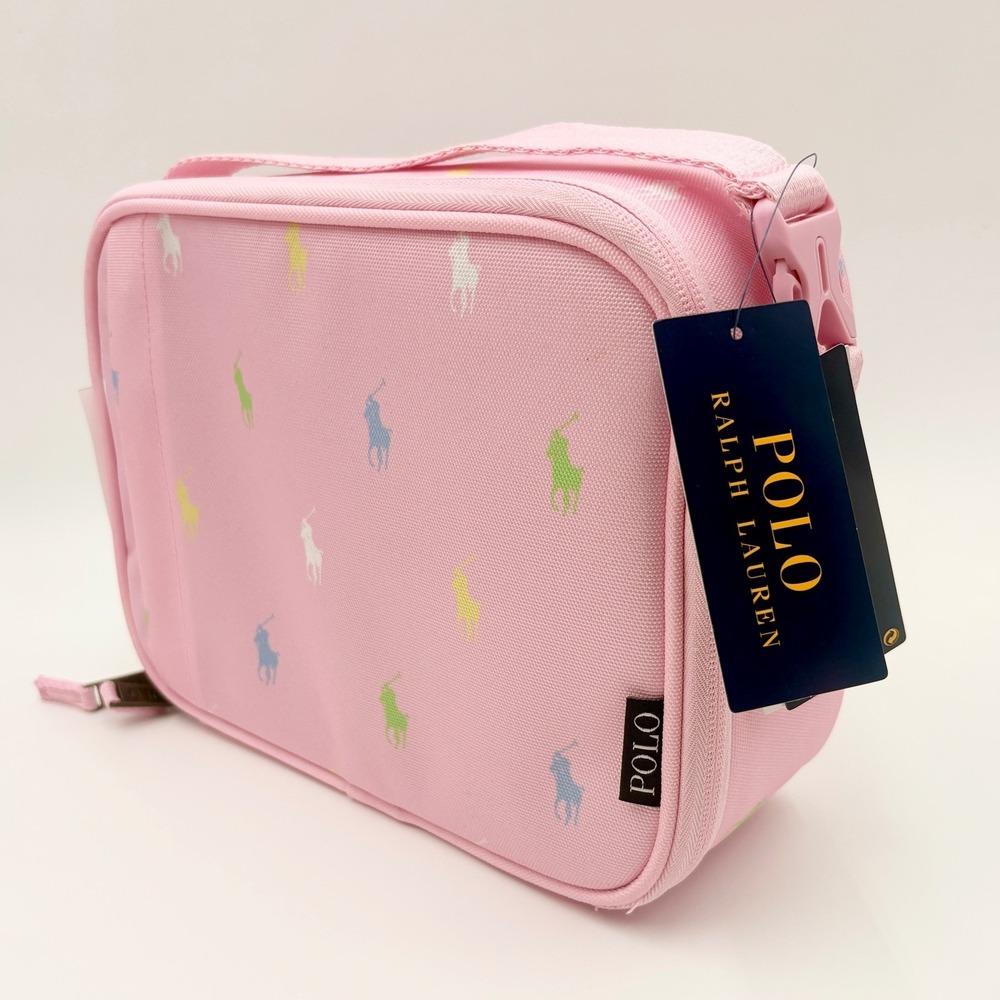 Polo Ralph Lauren Pink Multi Pony Insulated Lunch Tote Bag New with Tags